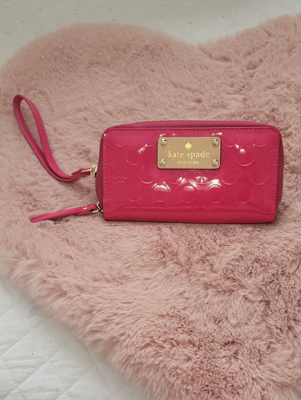 kate spade Hot Pink Patent Wristlet Clutch with Gold Plaque